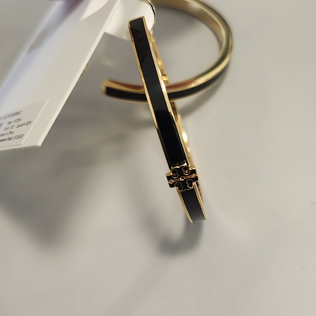 Nwt Tory Burch Gold-Tone Black Icon Enamel Hoop Earrings 135$